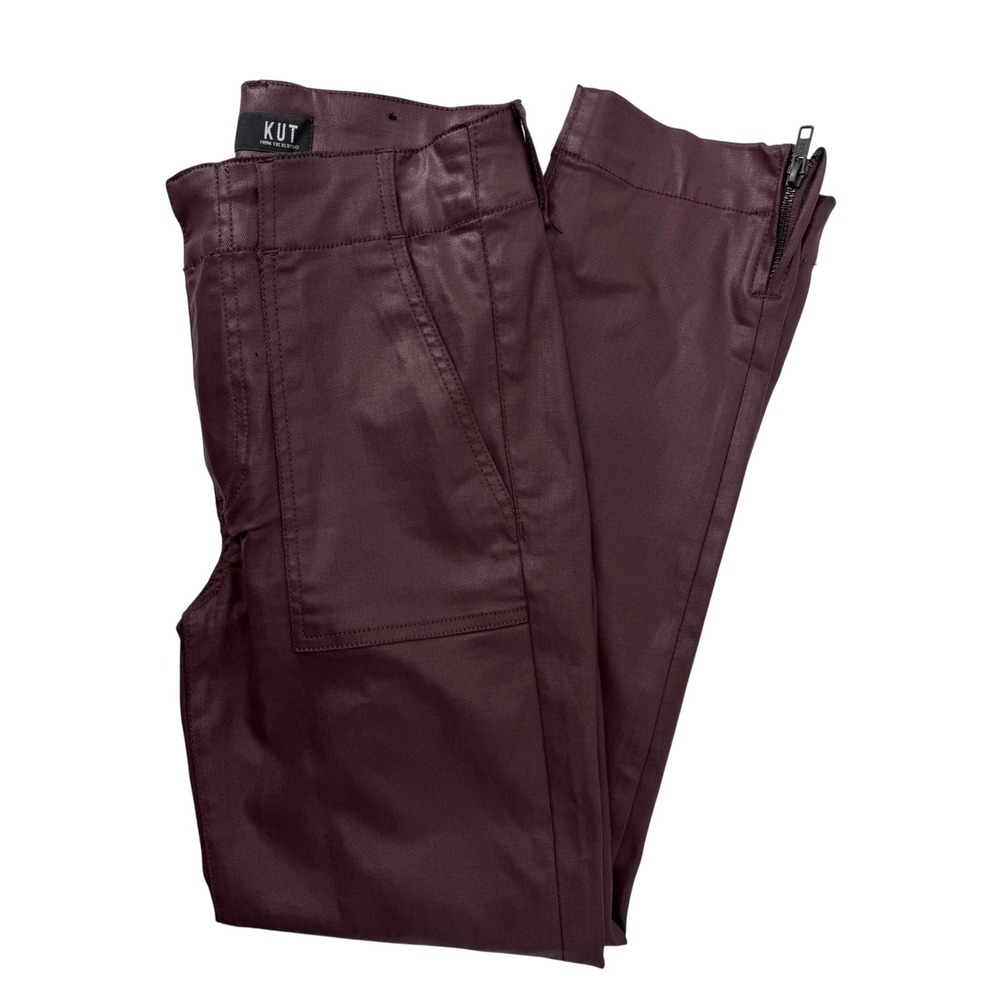 KUT from the Kloth Reese Ankle Straight Leg Burgundy Coated Pants Size 2